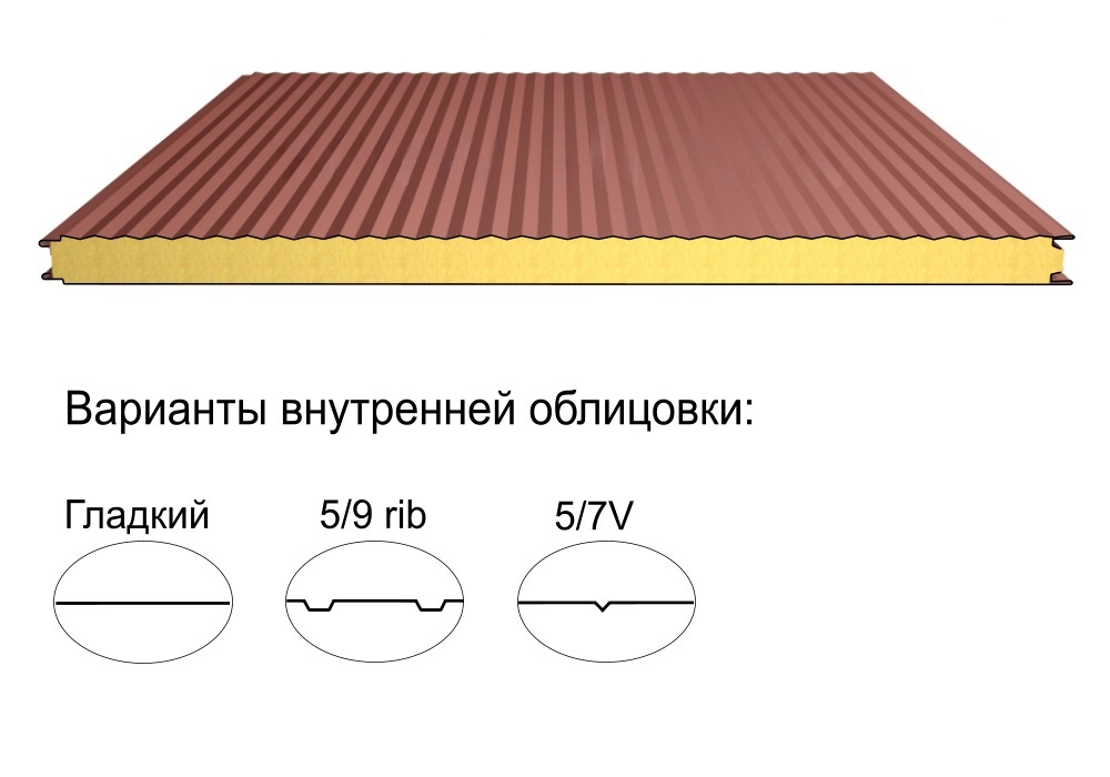 Стеновая трёхслойная сэндвич-панель microrib 100мм 1000мм с видимым креплением минеральная вата Полиэстер КапиталСтрой